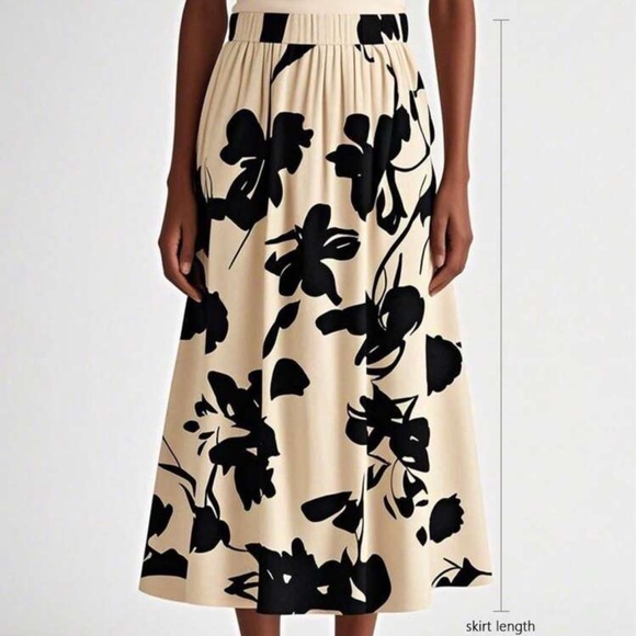 SHEIN Dresses & Skirts - NEW| Women’s SHEIN Black and Cream Floral Midi Skirt